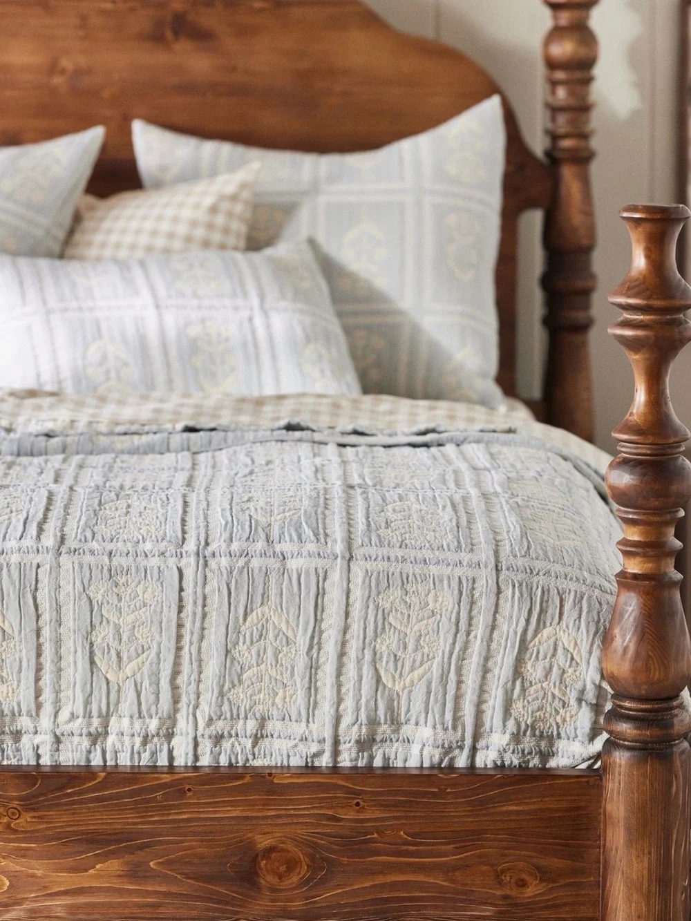 New Anthropologie cotton Parker floral woven quilted euro sham blue cover